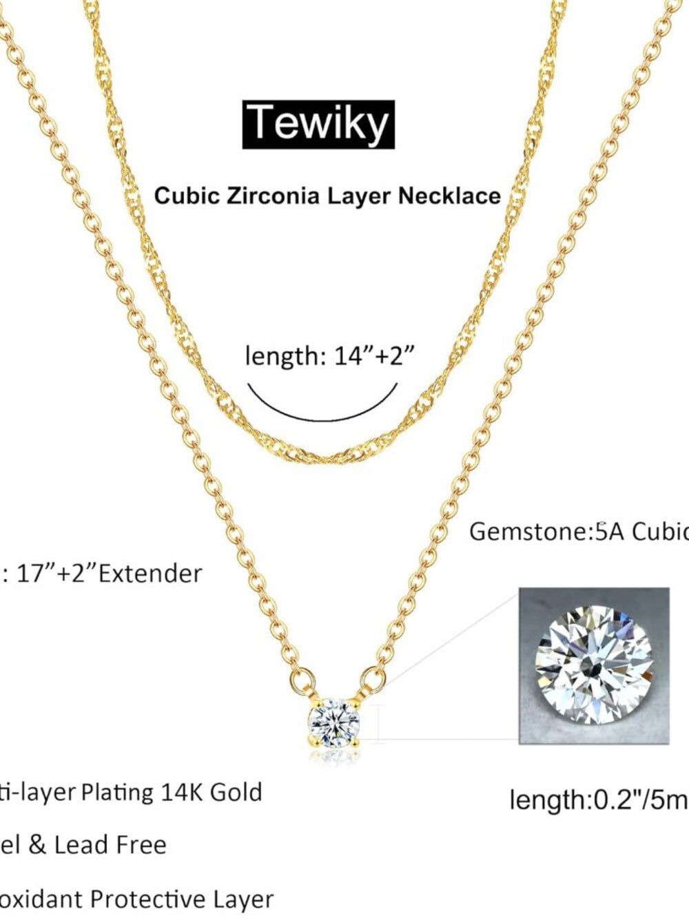 Dainty 14k Gold Plated/Silver Cubic Zirconia Necklaces for Women, Simple CZ Jewe - Picture 4 of 9